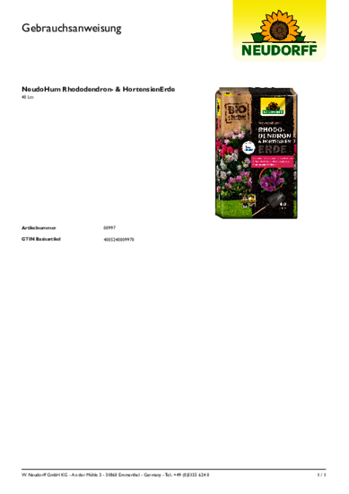 NeudoHum Rhododendron- & HortensienErde Gebrauchsanweisung