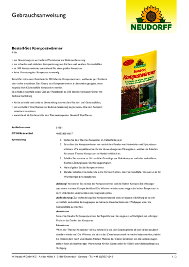 Bestell-Set Kompostwürmer Gebrauchsanweisung