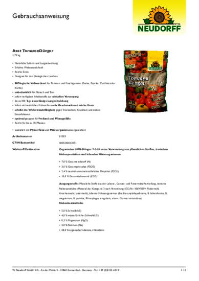 Azet TomatenDünger Gebrauchsanweisung