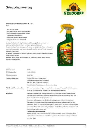 Finalsan AF UnkrautFrei PLUS Gebrauchsanweisung