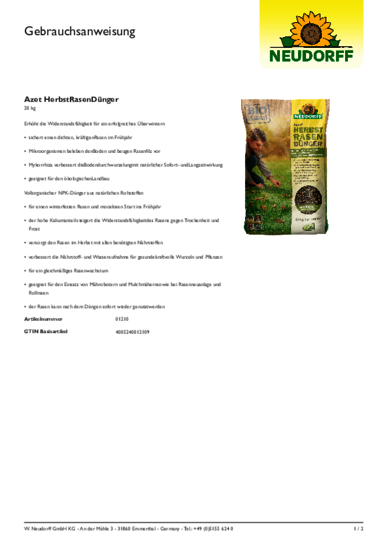Azet HerbstRasenDünger Gebrauchsanweisung