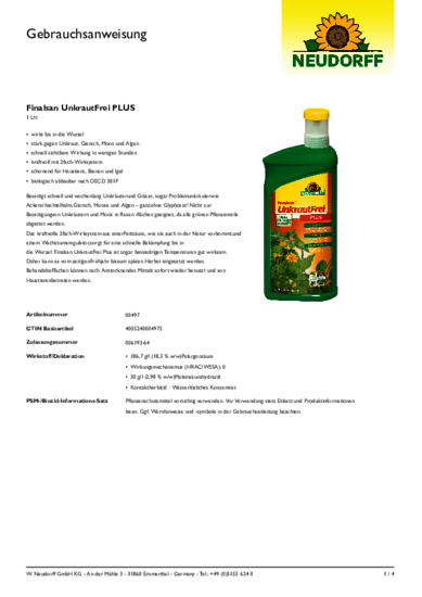 Finalsan UnkrautFrei PLUS Gebrauchsanweisung
