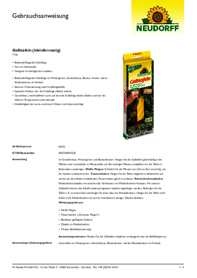 Gelbtafeln (kleinformatig) Gebrauchsanweisung