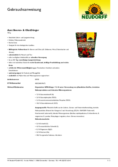 Azet Beeren- & ObstDünger Gebrauchsanweisung