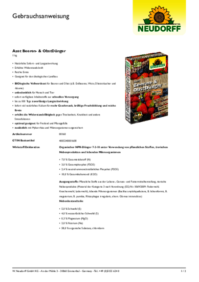Azet Beeren- & ObstDünger Gebrauchsanweisung