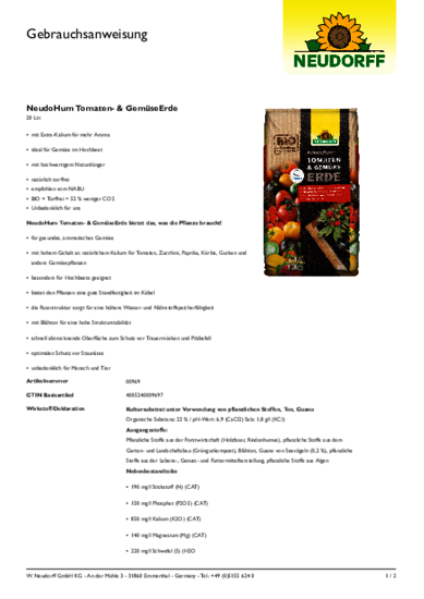 NeudoHum Tomaten- & GemüseErde Gebrauchsanweisung