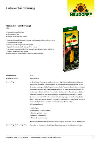 Gelbtafeln (kleinformatig) Gebrauchsanweisung