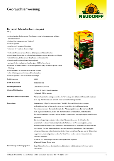 Ferramol Schneckenkorn compact Gebrauchsanweisung
