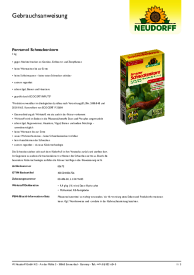 Ferramol Schneckenkorn Gebrauchsanweisung