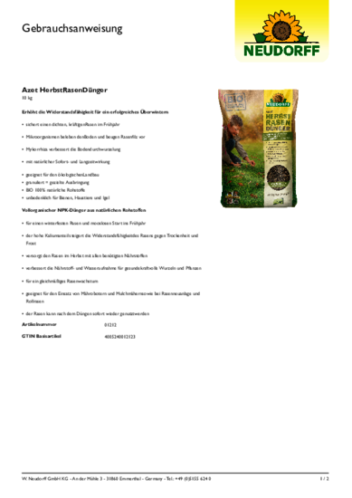 Azet HerbstRasenDünger Gebrauchsanweisung