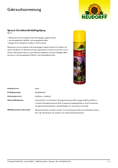 Spruzit OrchideenSchädlingsSpray Gebrauchsanweisung