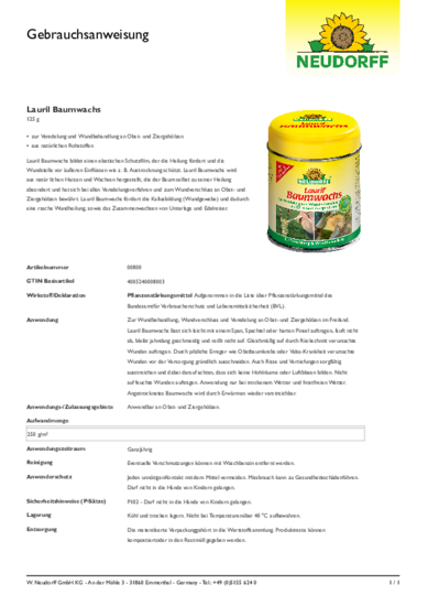 Lauril Baumwachs Gebrauchsanweisung