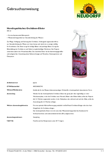 Homöopathisches Orchideen-Elixier Gebrauchsanweisung