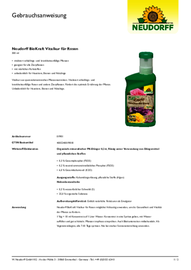 Neudorff BioKraft Vitalkur für Rosen Gebrauchsanweisung
