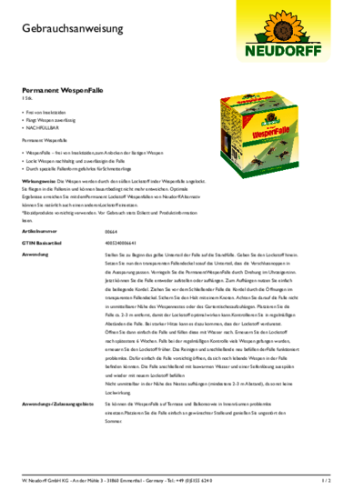 Permanent WespenFalle Gebrauchsanweisung