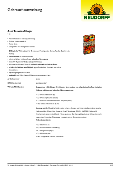 Azet TomatenDünger Gebrauchsanweisung