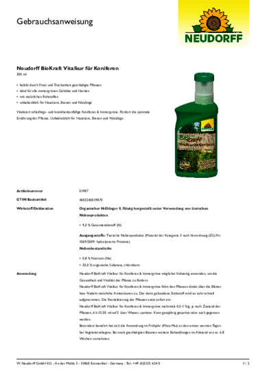 Neudorff BioKraft Vitalkur für Koniferen Gebrauchsanweisung