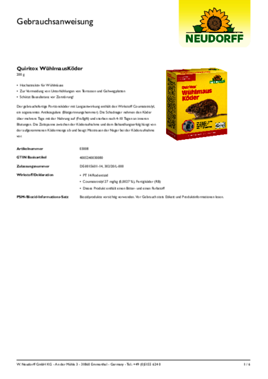 Quiritox WühlmausKöder Gebrauchsanweisung