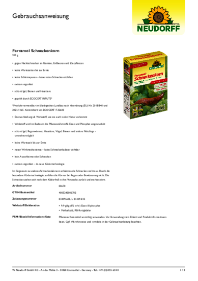 Ferramol Schneckenkorn Gebrauchsanweisung