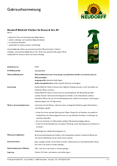 Neudorff BioKraft Vitalkur für Buxus & Ilex AF Gebrauchsanweisung