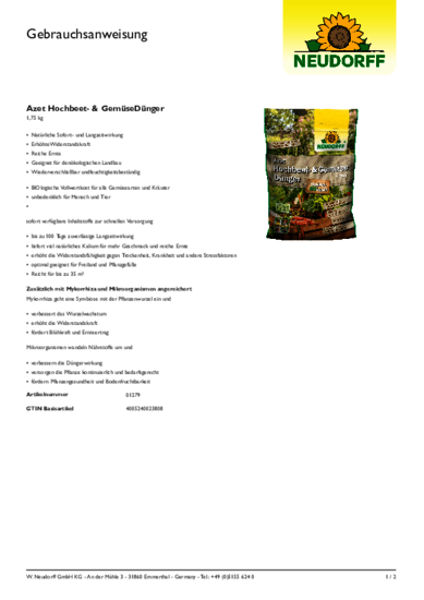 Azet Hochbeet- & GemüseDünger Gebrauchsanweisung