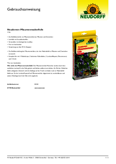 Neudomon PflaumenmadenFalle Gebrauchsanweisung