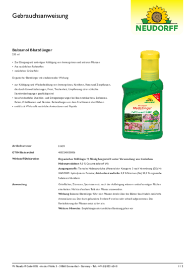 Balsamol Blattdünger Gebrauchsanweisung