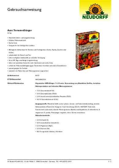 Azet TomatenDünger Gebrauchsanweisung