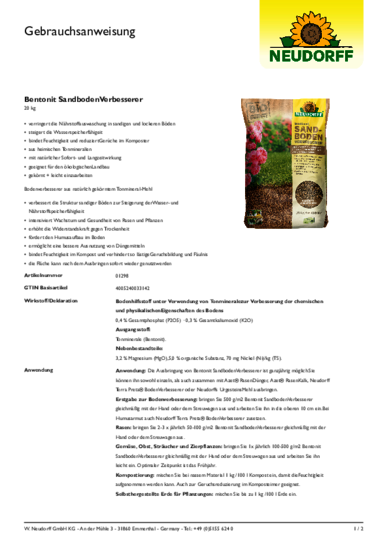 Bentonit SandbodenVerbesserer Gebrauchsanweisung