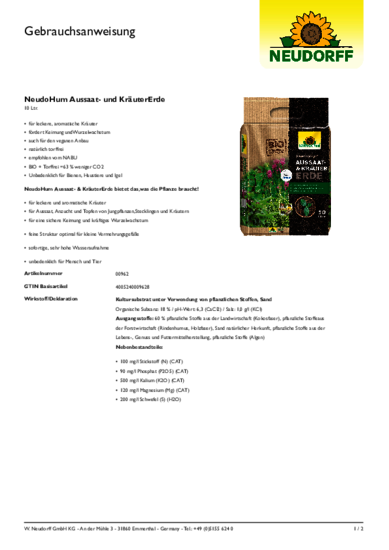NeudoHum Aussaat- & KräuterErde Gebrauchsanweisung