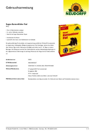 Sugan RattenKöder Pad Gebrauchsanweisung