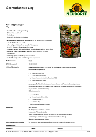 Azet VeggieDünger Gebrauchsanweisung