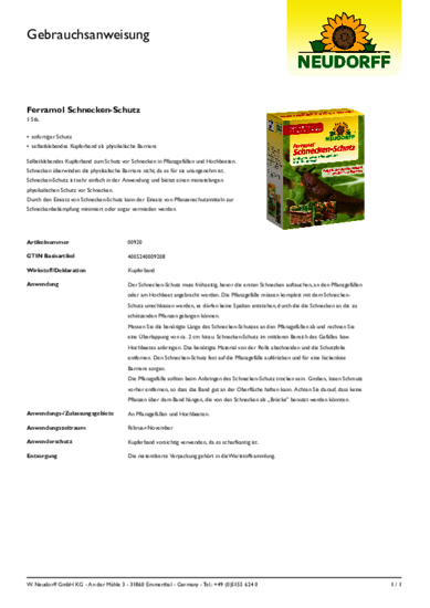 Ferramol Schnecken-Schutz Gebrauchsanweisung