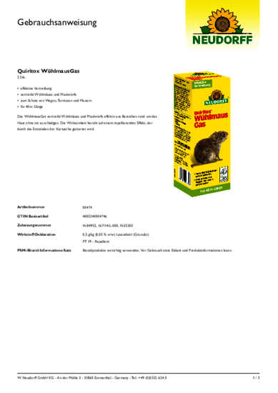 Quiritox WühlmausGas Gebrauchsanweisung