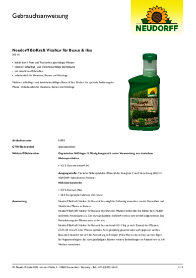 Neudorff BioKraft Vitalkur für Buxus & Ilex Gebrauchsanweisung