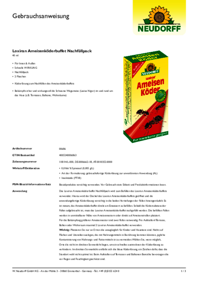 Loxiran Ameisenköderbuffet Nachfüllpack Gebrauchsanweisung