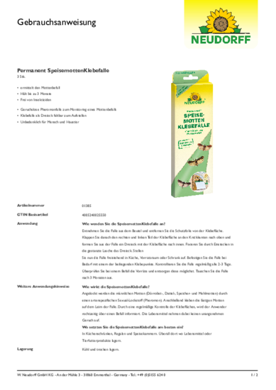 Permanent SpeisemottenKlebefalle Gebrauchsanweisung
