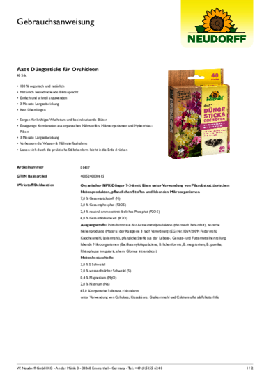 Azet Düngesticks für Orchideen Gebrauchsanweisung