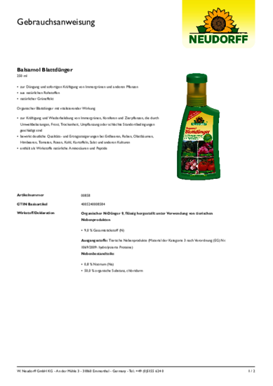 Balsamol Blattdünger Gebrauchsanweisung