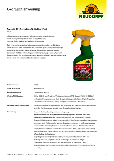 Spruzit AF Orchideen SchädlingsFrei Gebrauchsanweisung