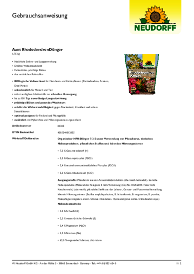 Azet RhododendronDünger Gebrauchsanweisung