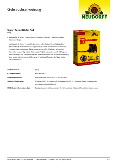 Sugan RattenKöder Pad Gebrauchsanweisung