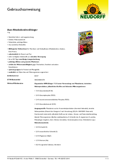 Azet RhododendronDünger Gebrauchsanweisung