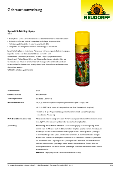Spruzit SchädlingsSpray Gebrauchsanweisung