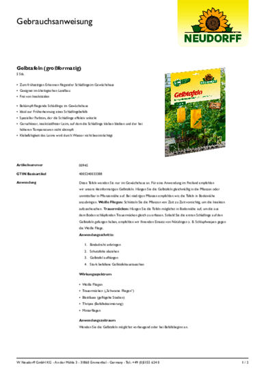 Gelbtafeln (großformatig) Gebrauchsanweisung