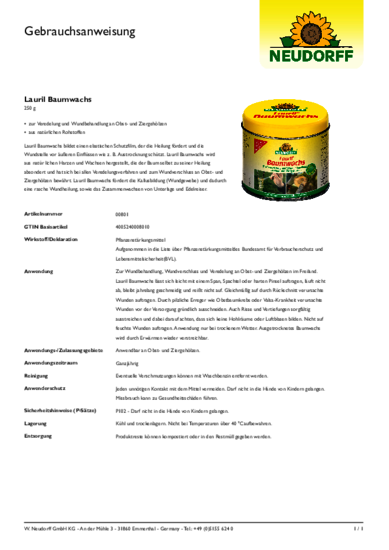 Lauril Baumwachs Gebrauchsanweisung