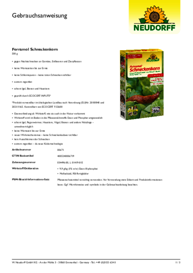 Ferramol Schneckenkorn Gebrauchsanweisung