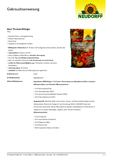Azet TomatenDünger Gebrauchsanweisung