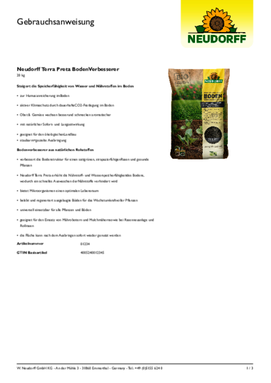 Neudorff Terra Preta BodenVerbesserer Gebrauchsanweisung