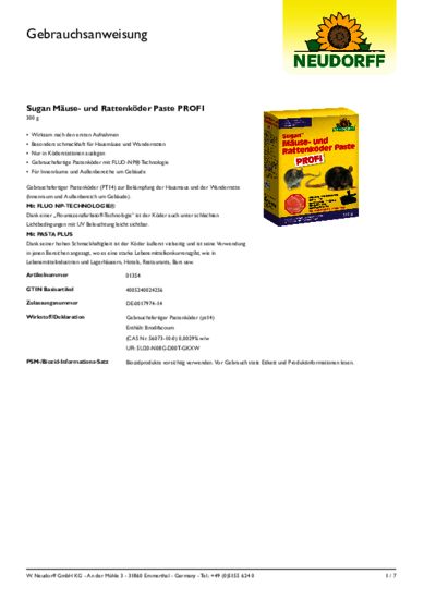 Sugan Mäuse- und Rattenköder Paste PROFI Gebrauchsanweisung